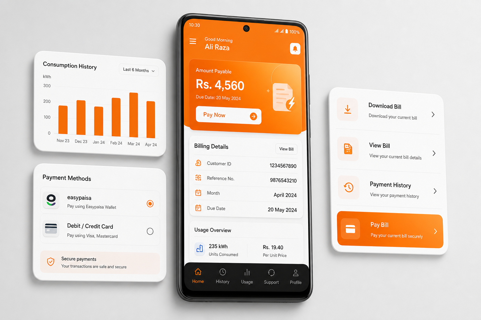 Android utility billing app mockup